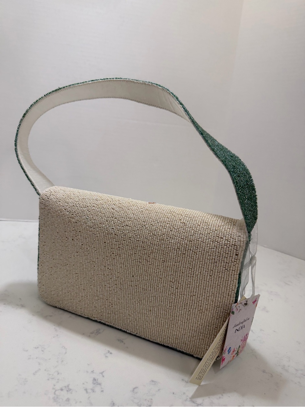 Green & Cream Embroidered Seaside Shoulder Bag - Picture 3 of 13